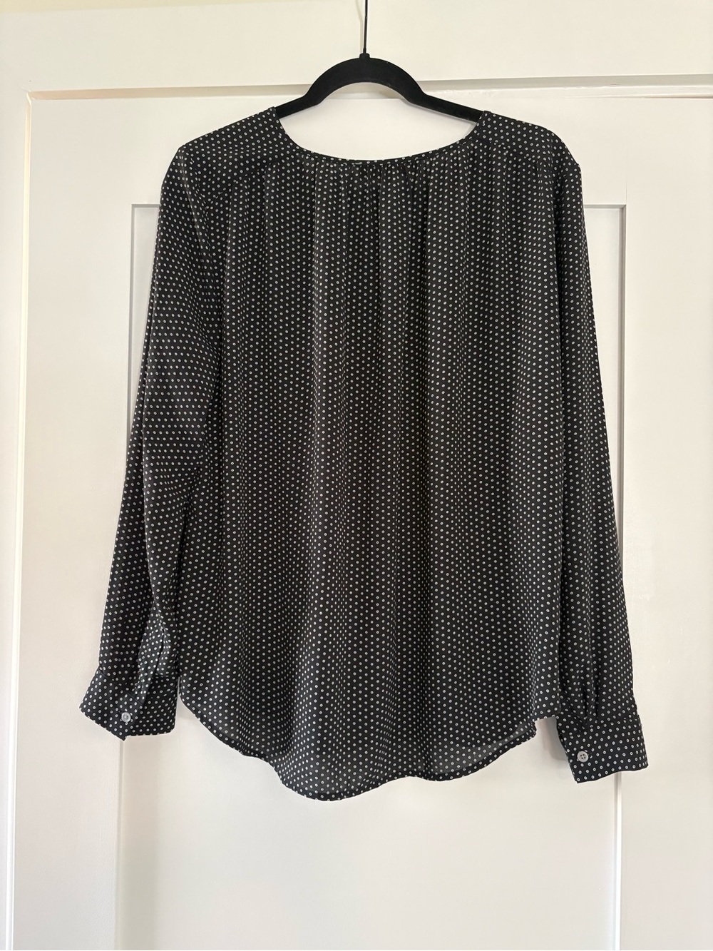 LOFT Black & White Tiny Square Dot Button Blouse Pockets 392468 - Picture 2 of 4